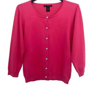 Grace Elements Pink Jewel Rhinestone Button Up 3/4 Long-sleeved Sweater US XL